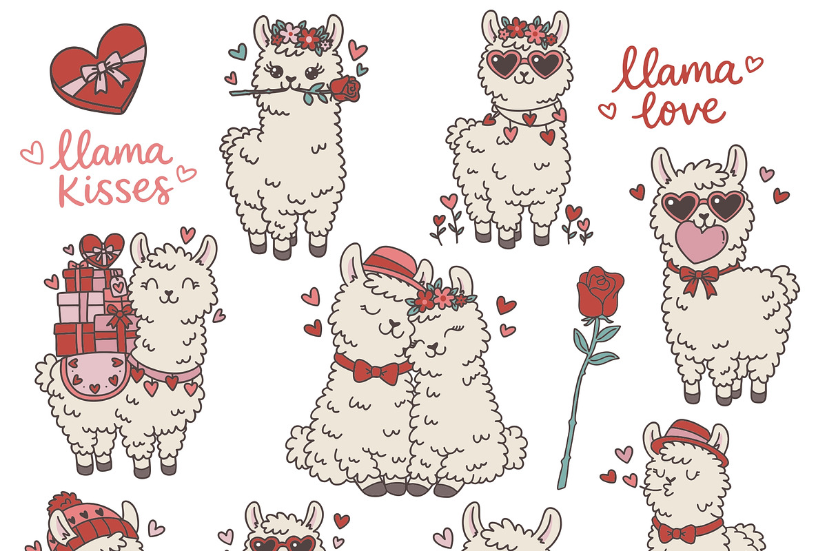 Valentine Llamas PNG SVG Clipart, an Animal Illustration by Huckleberry Hearts (Photo 3 of 4)