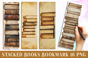 Stacked Books Printable Bookmarks, an Illustration by Watercolor design