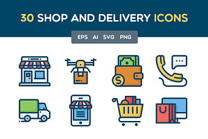 Shop and Delivery icon set
