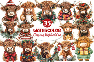 Christmas Highland Cow Clipart, an Illustration by Dream Creation