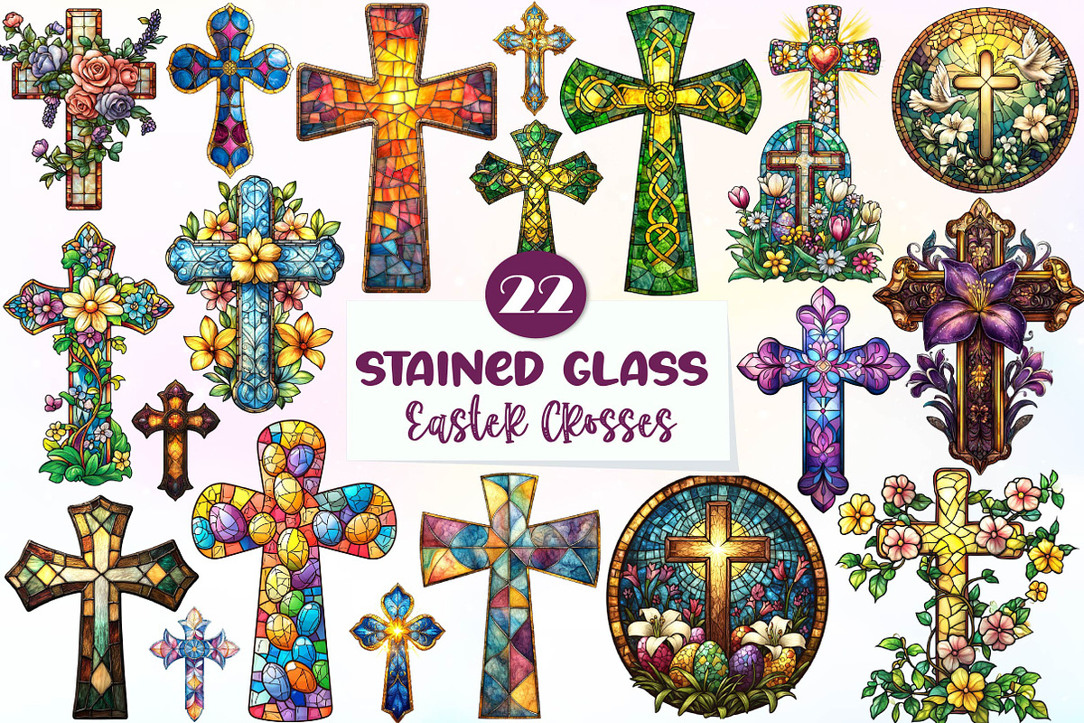 Stained Glass Easter Crosses Clipart, an Illustration by CreationArt (Photo 1 of 5)