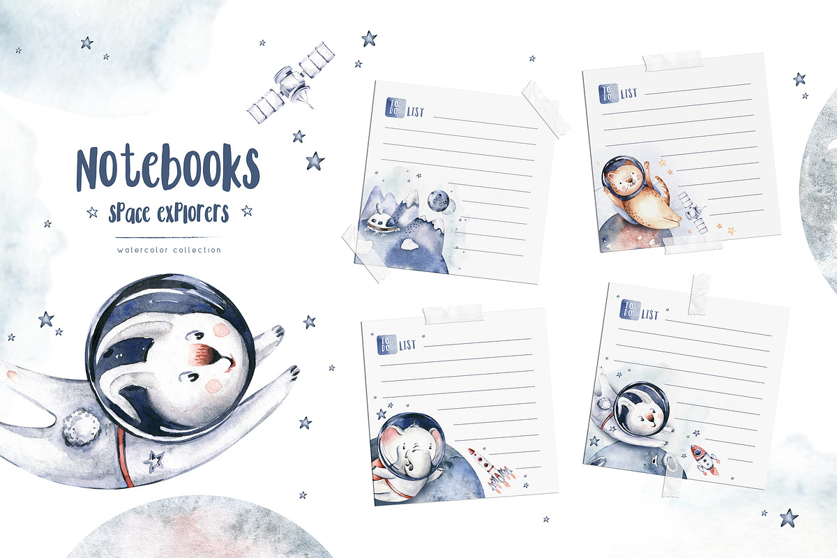 Watercolor space explorers. Kids set, an Animal Illustration by Peace ART (Photo 9 of 19)