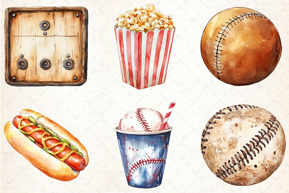 Vintage Baseball Game Day Clipart, an Illustration by Rose Art (Photo 3 of 4)