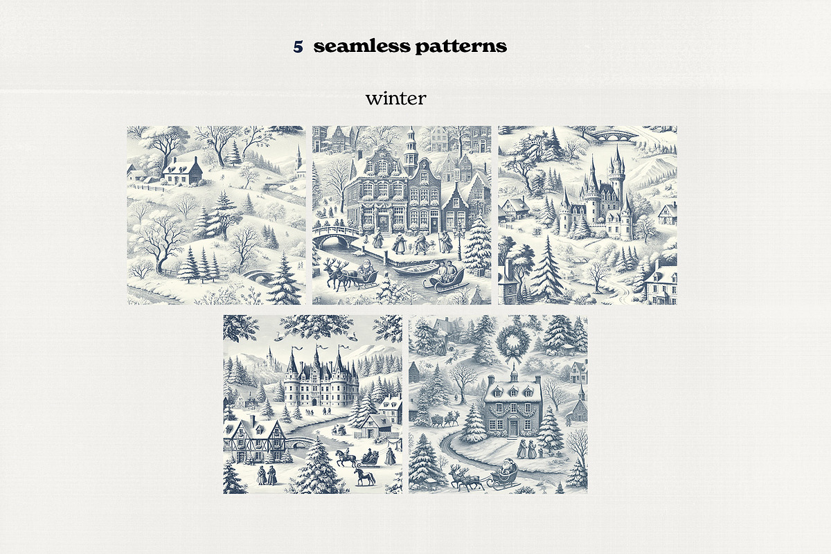 Winter Xmas Toile Seamless Patterns, a Pattern Graphic by Marie T (Photo 2 of 6)