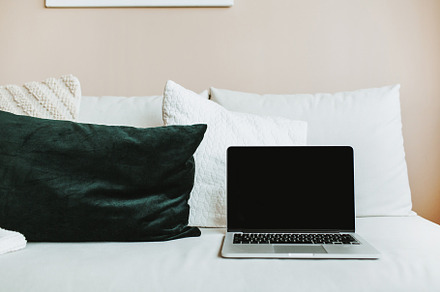 Laptop on bed stock photo containing laptop and computer, a Technology Photo by Floral Deco