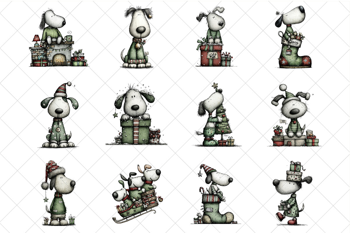 Whimsical Christmas Dogs Clipart, an Illustration by SinaCreation (Photo 2 of 7)