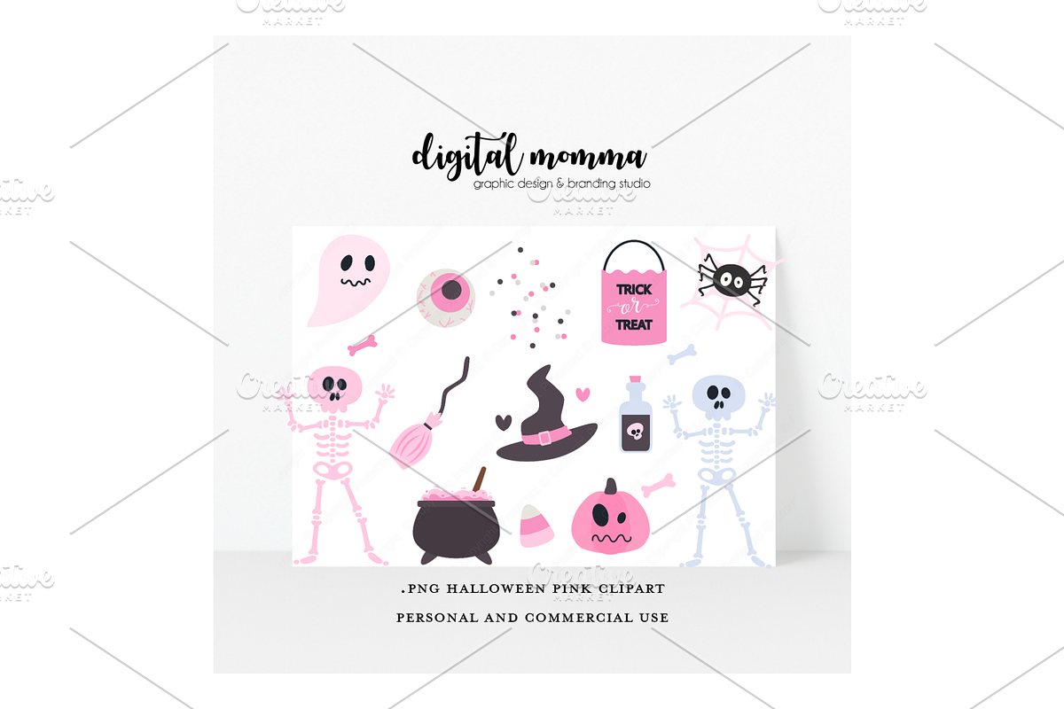 Pink Skeleton Halloween Clipart, an Illustration by Digital Momma