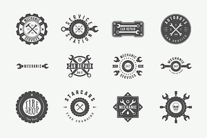 Set Of Vintage Mechanic Logos