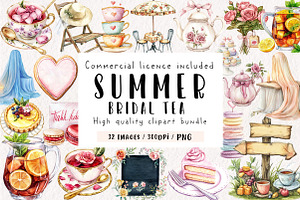 Summer Bridal Tea Party Set Clipart, an Illustration by CreationArt