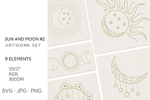 9 Zodiac, sun, moon and stars