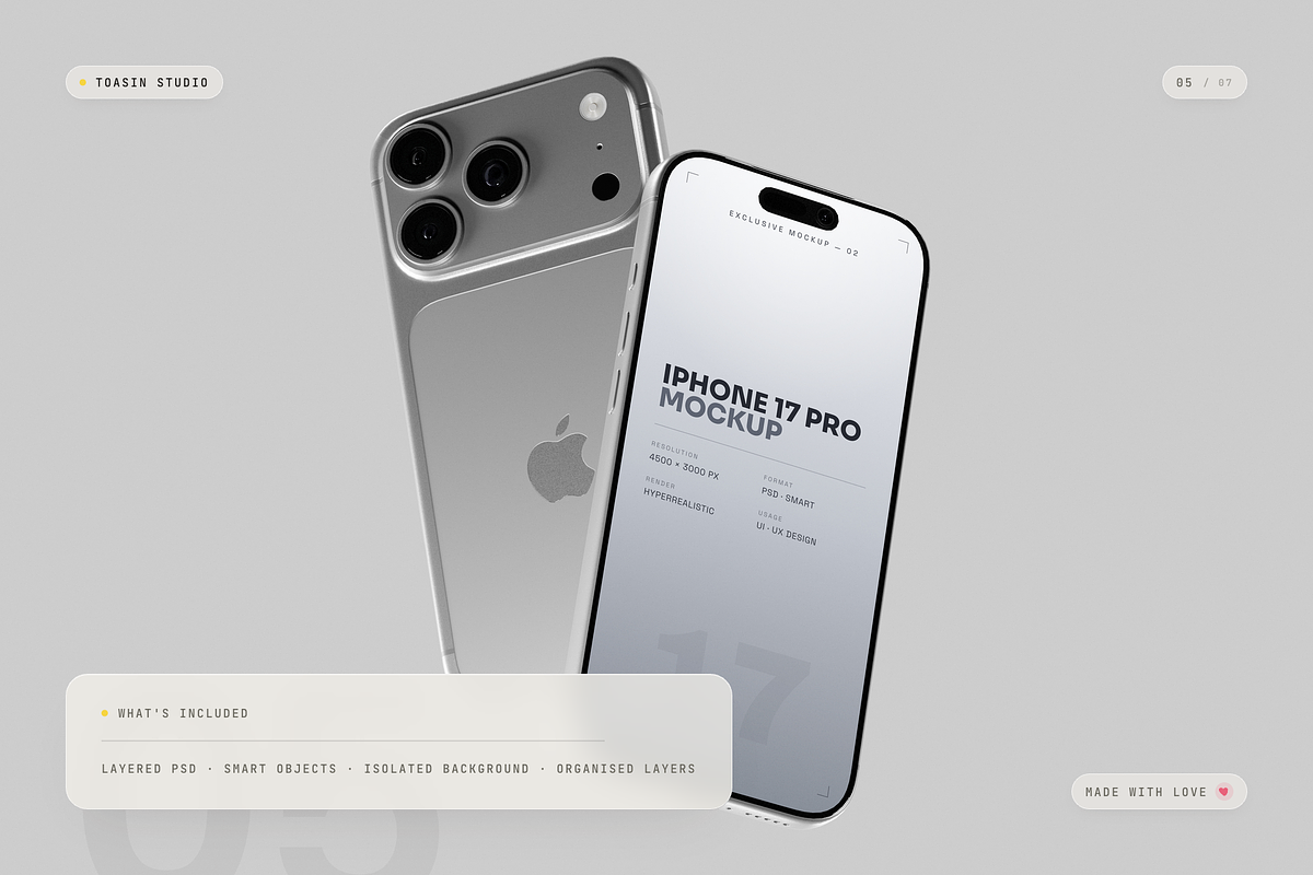 iPhone 17 Pro Mockup, an iPhone Mockup by Toasin Studio (Photo 5 of 7)