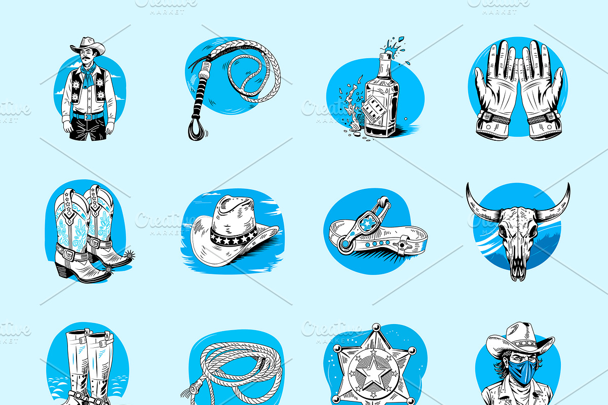 Cowboy Vector Illustration Set