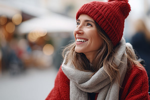 Smiling woman on a wheelchair in red, a Person Photo by MistyDay