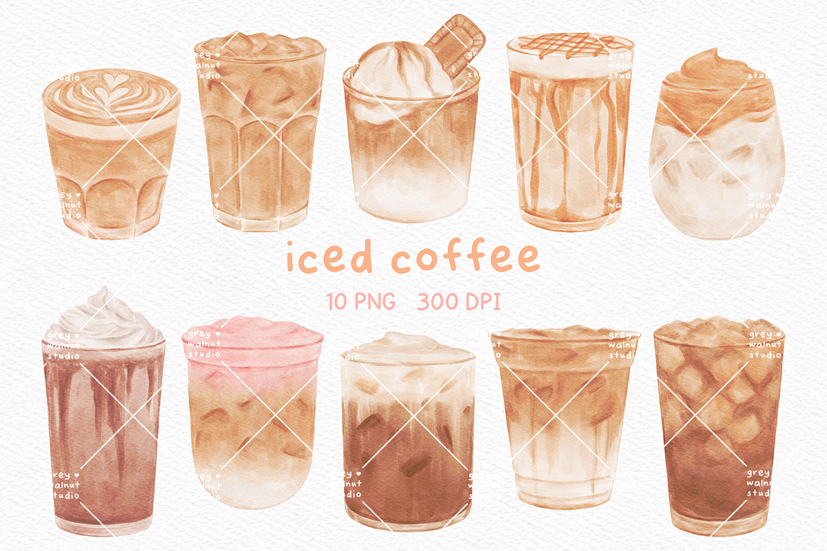 Iced Coffee Watercolor Clipart, a Food Illustration by greywalnutstudio (Photo 1 of 2)