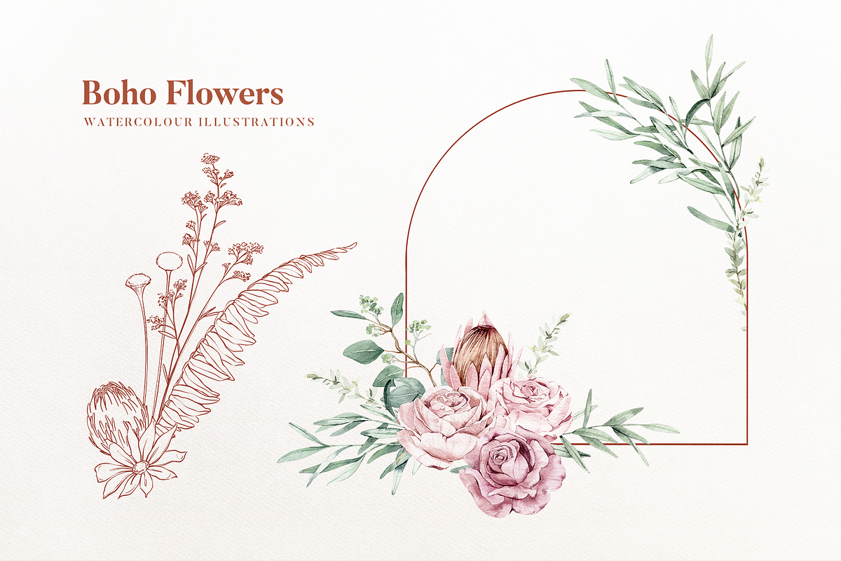 Boho Flowers Watercolour Collection, a Texture Illustration by Aquarellina (Photo 11 of 15)