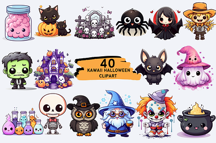 Kawaii Halloween Clipart Bundle
