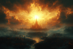 Majestic castle illuminated by a rad, a Photo by Tanuart
