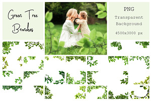 120 Green Tree Branches Overlays