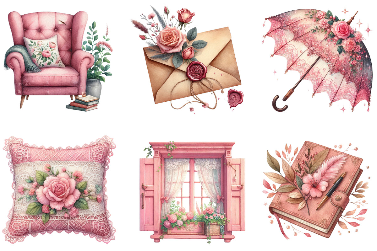 Pink Cottagecore Clipart, an Illustration by DreamArtGraphic (Photo 4 of 5)