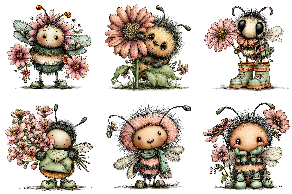 Whimsical Spring Bee Clipart, an Illustration by Dream Creation (Photo 2 of 6)