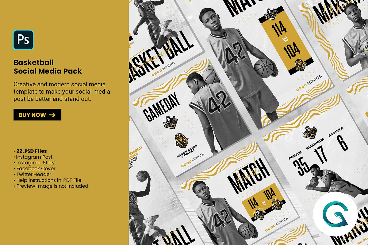 Basketball Social Media Template, a Social Media Template by Geelator Studio (Photo 1 of 5)