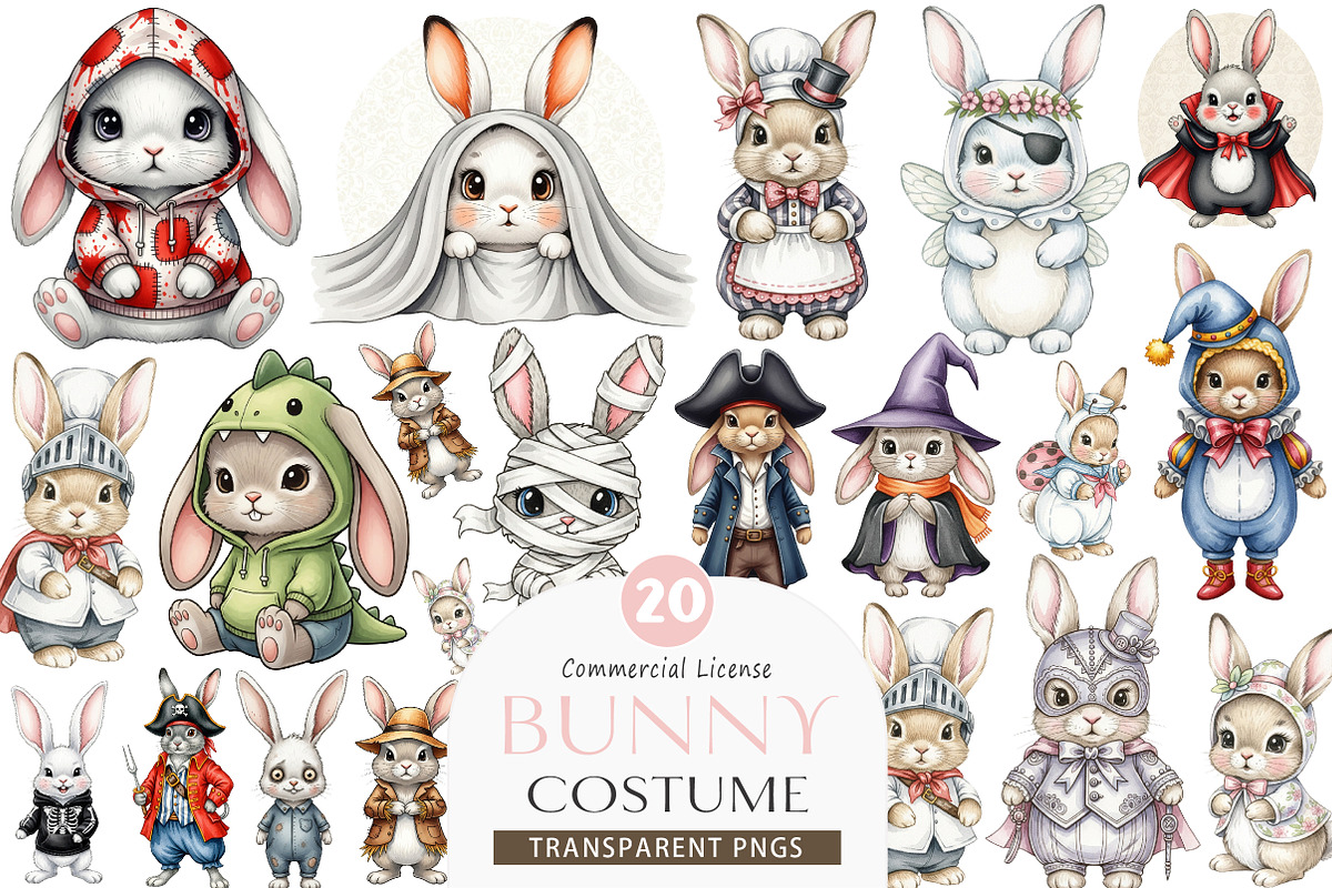 Cute Bunny in Costume PNG, an Illustration by SinaCreation (Photo 1 of 5)