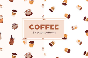 Coffee Drinks Cups Seamless Patterns