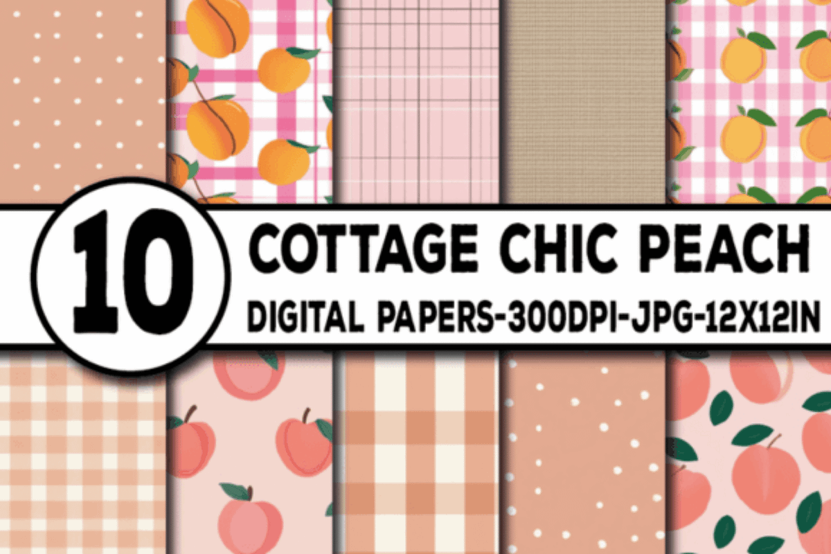 Cottage Chic Peach Digital Papers, a Texture Graphic by Dizzy Art Studio (Photo 1 of 2)