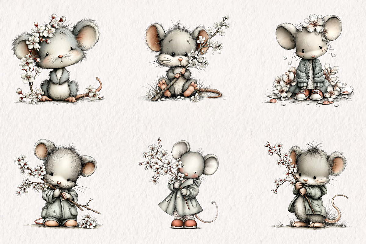 Funny Spring Mouse Clipart, a Seasonal Illustration by CreationArt (Photo 2 of 7)