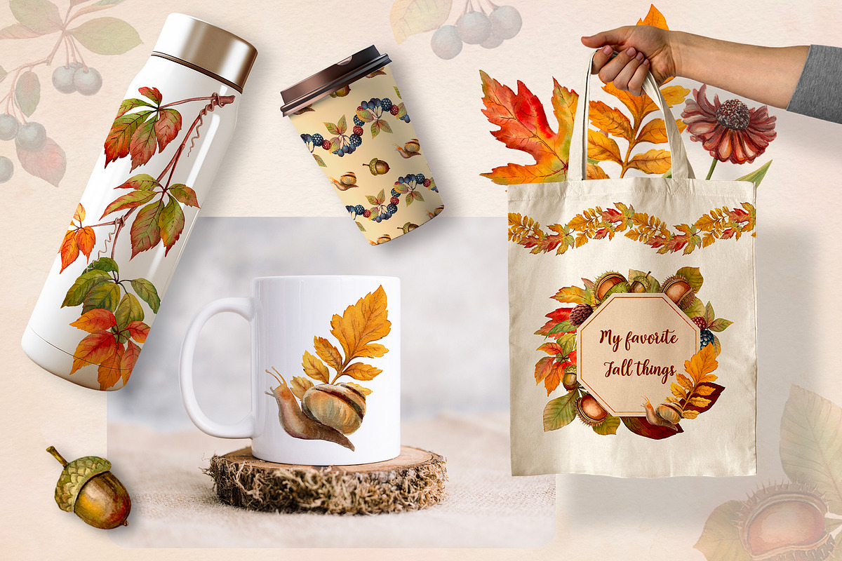 Fall Vibes watercolor floral clipart, an Illustration by Nadya Saen Art (Photo 13 of 15)