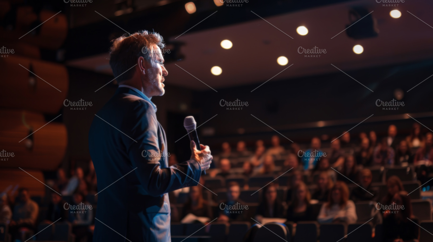 Speaker addressing audience at business conference, an Abstract Photo by Natalia Klenova's Shop