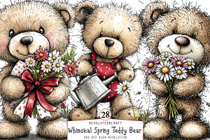 Whimsical Spring Teddy Bear Clipart, an Illustration by OK Design