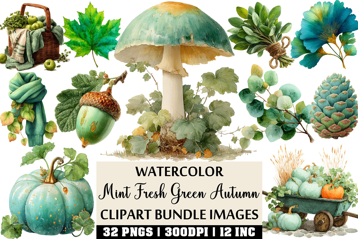 Mint Fresh Green Autumn Clipart, an Illustration by Craft Nest (Photo 1 of 4)