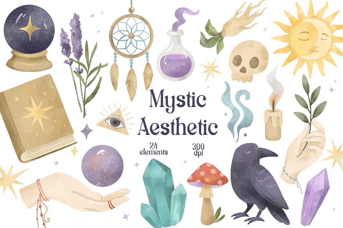 Magic aesthetic witches clipart, a Seasonal Illustration by ArtGiftsStudio (Photo 1 of 3)