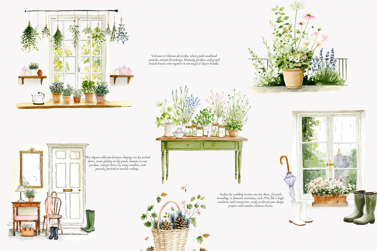 cottagecore graphics chateau decor, a Decorative Illustration by Patishop Art (Photo 6 of 10)
