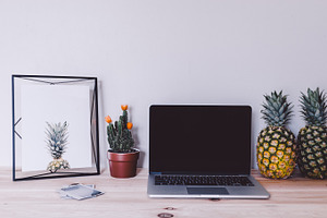 Pineapples on Desktop with Laptop