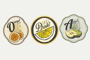 Orangne, Lemon, Apple labels