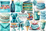 Watercolor Blue Birthday Clipart, an Illustration by Canvas Craft (Thumbnail 1 of 7)