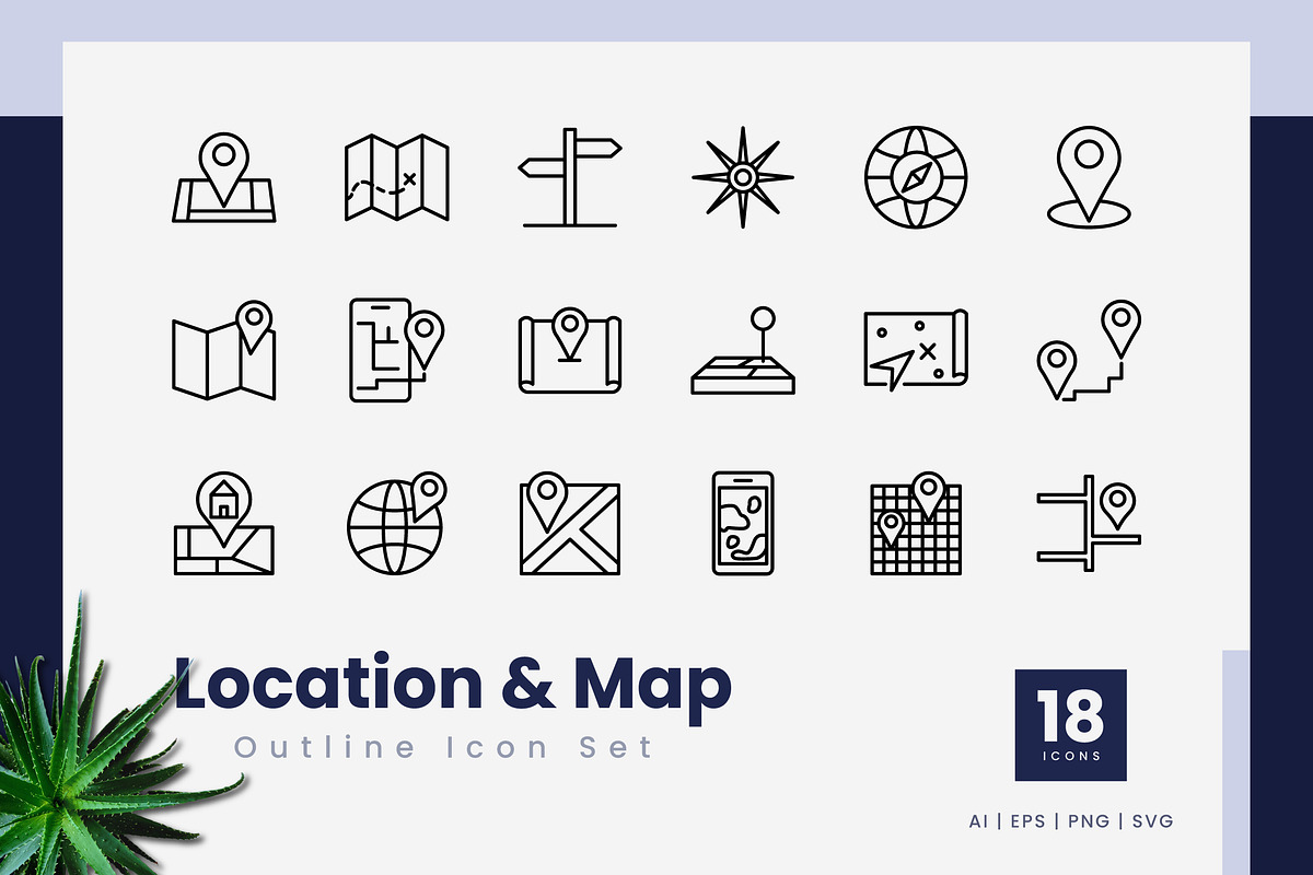 Location and Map Outline Icons, an Outline Icon by Zeer Graphic