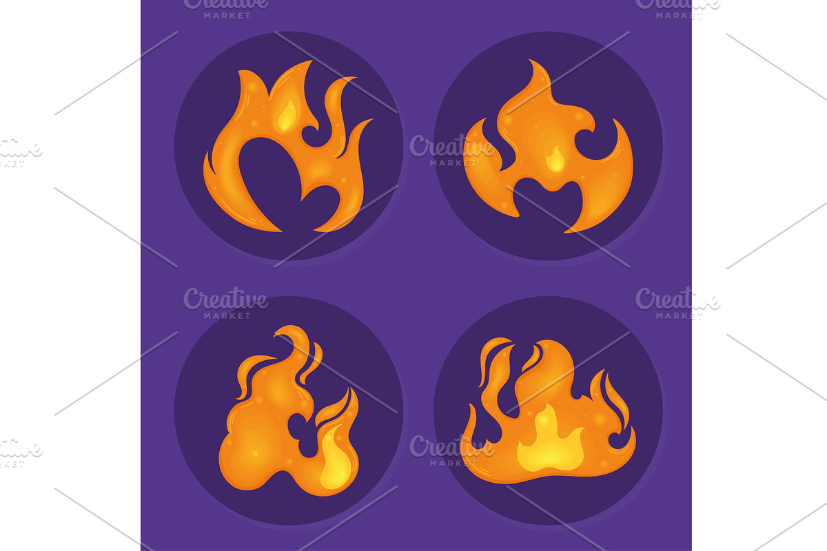 four fire flames icons, an Object Illustration by studiogstock