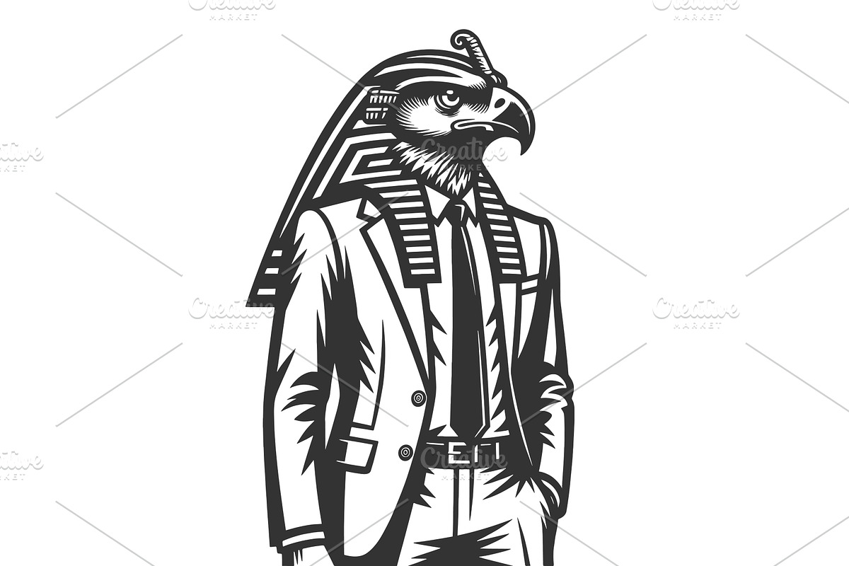 Falcon Head Businessman Egyptian God, a Person Illustration by AlexArt