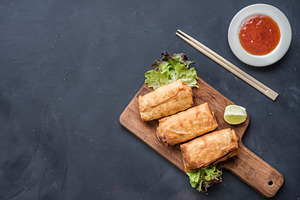 Fried chinese traditional spring rol featuring appetizer, asia, and asian