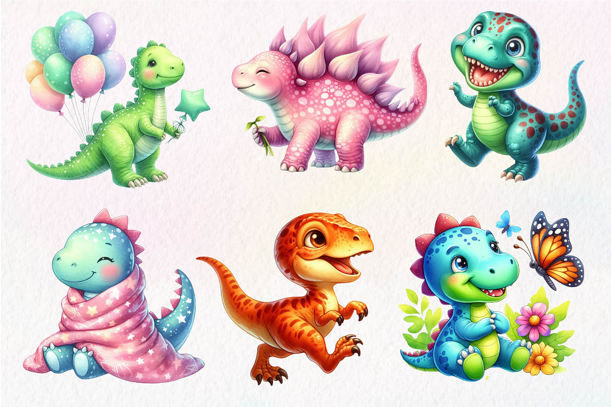 Cute Dinosaurs Sublimation Clipart, an Illustration by Dream Creation (Photo 5 of 7)