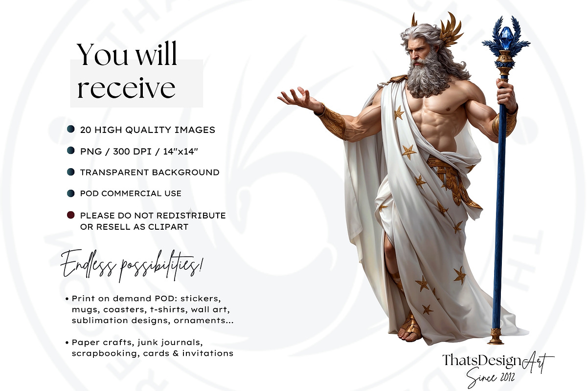 Zeus Greek god clipart Set, a Person Illustration by ThatsDesignArt (Photo 2 of 10)