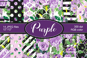 Purple Watercolor Flowers Clip Art