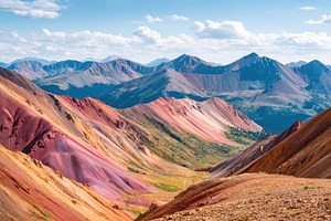 Colorful mountain ranges under blue sky, a Nature Photo by AlyaAnd