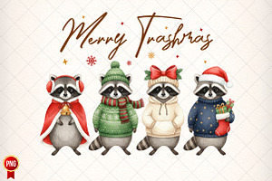Merry Trashmas Raccoon Christmas PNG, an Illustration by SinaCreation