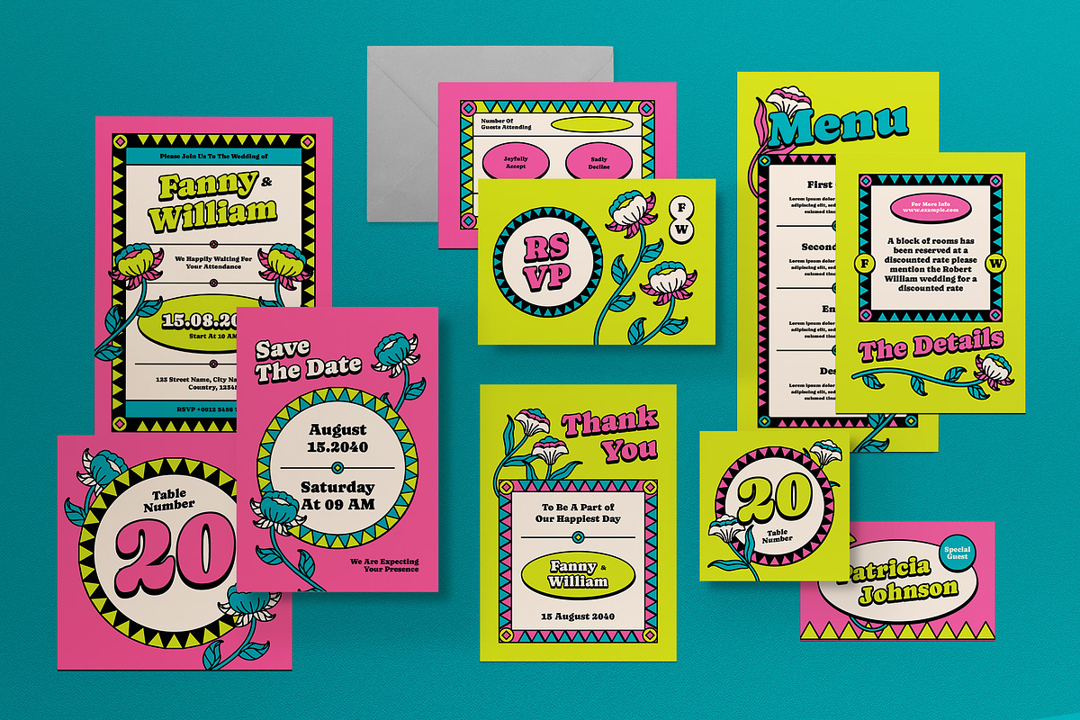 Pink Retro Wedding Invitation, an Invitation Template by graphicook (Photo 1 of 3)