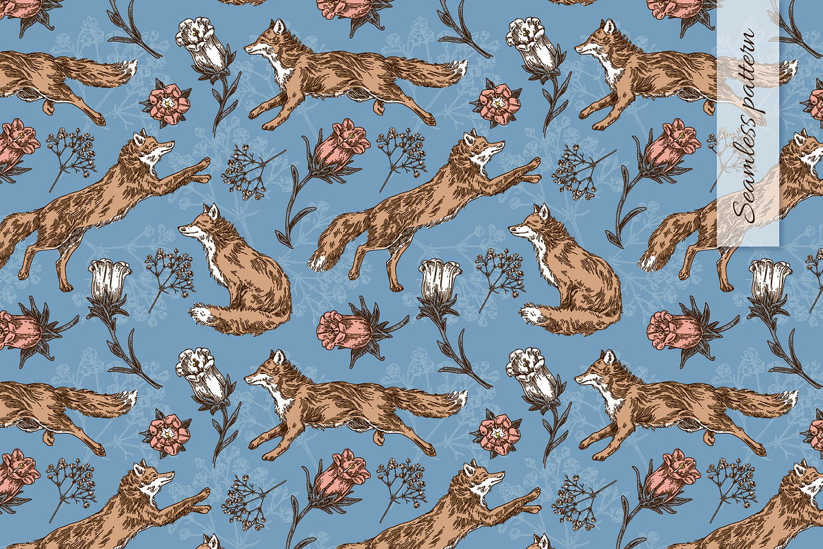 Running foxes. Set seamless pattern., a Pattern Graphic by Kseniakrop (Photo 2 of 6)