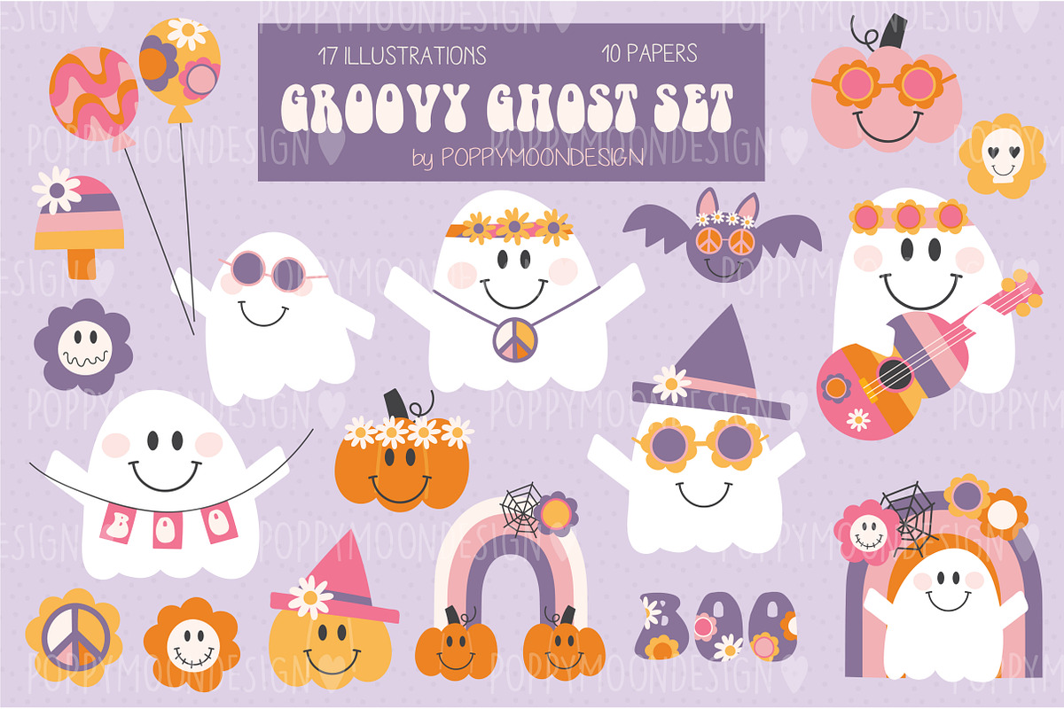 Groovy Ghost set, a Pattern Graphic by Poppymoondesign (Photo 1 of 7)